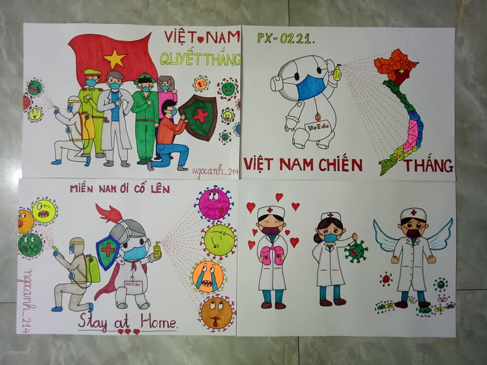 Hai học sinh VioEdu gửi thông điệp chống dịch qua tranh vẽ
